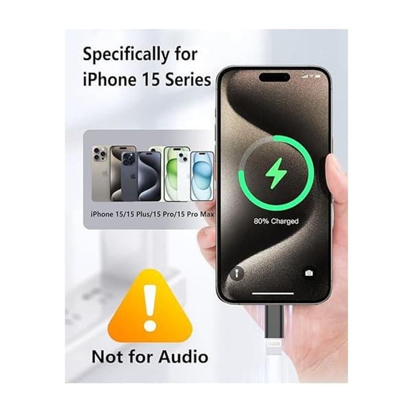 Lightning (hun) til USB-C (han) adapter, kompatibel med iPhone 15 Black