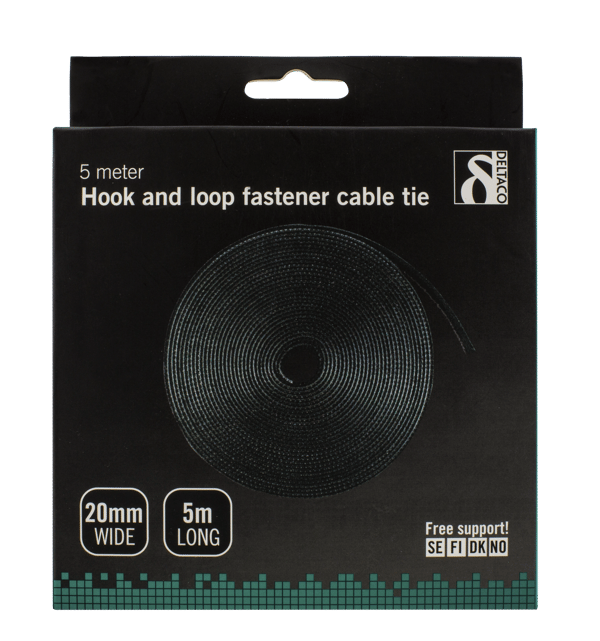 Hook and loop fastener cable ties, width 20mm, 5m, black