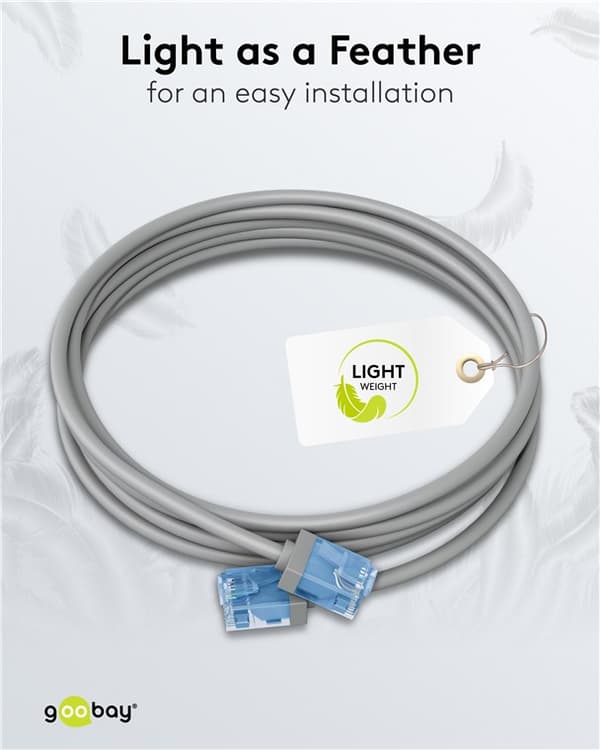 Ultrafleksibel patchkabel CAT 6A, slank, U/UTP, grå