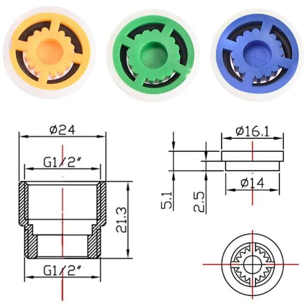 Vandbesparende indsatser til brusehoved 3-pak med adapter MultiColor