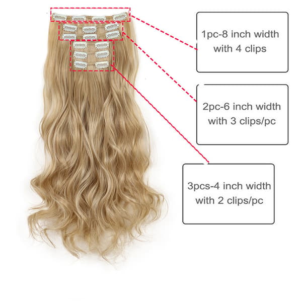 Gylden Blond Clip-in Hår Extensions 6 stk Sæt 16 Clips