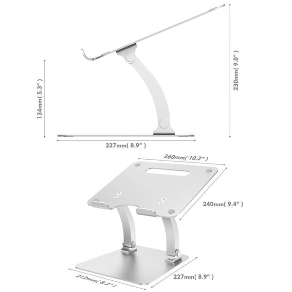 Laptopstativ Dual Pivot Riser Justerbar Aluminium Sølv