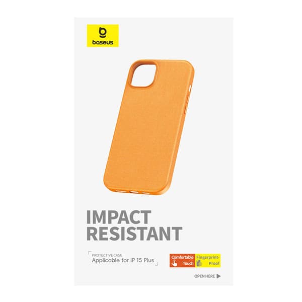 Telefonfodral för iPhone 15 Plus Baseus Fauxther Series (orange)