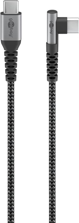 USB-C™ til USB-C™ tekstilkabel med metalstik (space grå/sølv), 90°, m