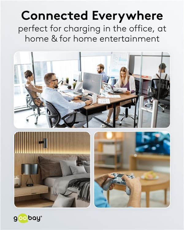 USB-C™ tekstilkabel, 60 W, Power Delivery, 1,5 m, sort;grå