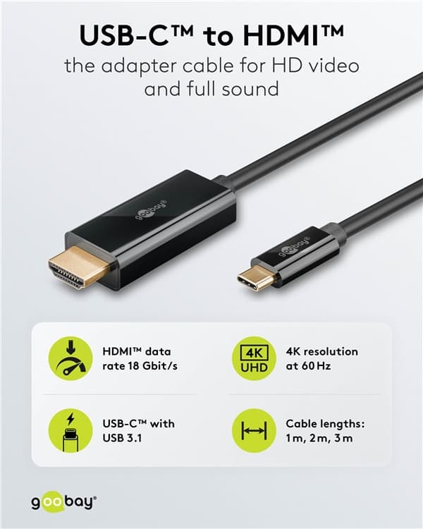 USB-C™–HDMI™-kaapeli 4K @ 60 Hz, 1 m, musta