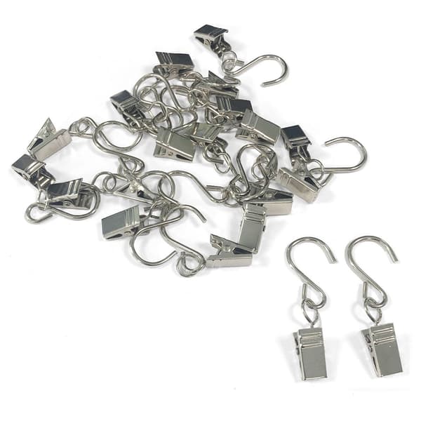 Gardinklämmor med S-Krokar, 20-pack Silver