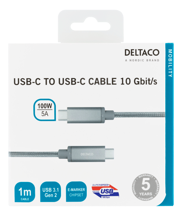 USBC SuperSpeed cable 1m braided USB3.1 Gen2 10Gbps 100W