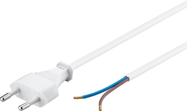 Kabel med euro-stik til montering, 1,5 m, hvid