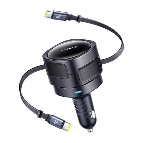 Baseus Enjoyment Max biloplader med USB-C+USB-C kabler 60W Sort