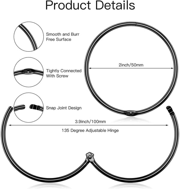 Cirkelformade Gardinkrokar, 20-pack Black