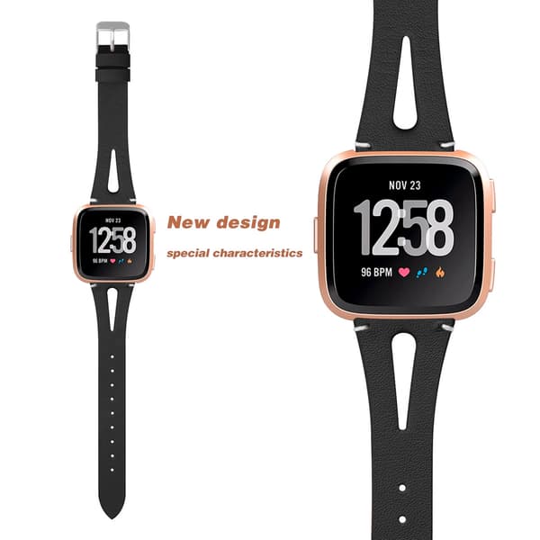 Klockarmband i Äkta Läder för Fitbit Versa Smartklocka Black