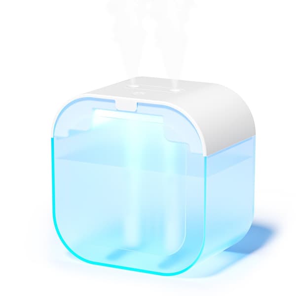 USB Dubbel Spray Luftfuktare: 1000ml Tyst Luftfuktare för Hem och Sovrum White