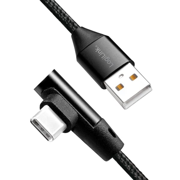 USB-A til USB-C kabel vinklet flettet 15W 0,3m sort