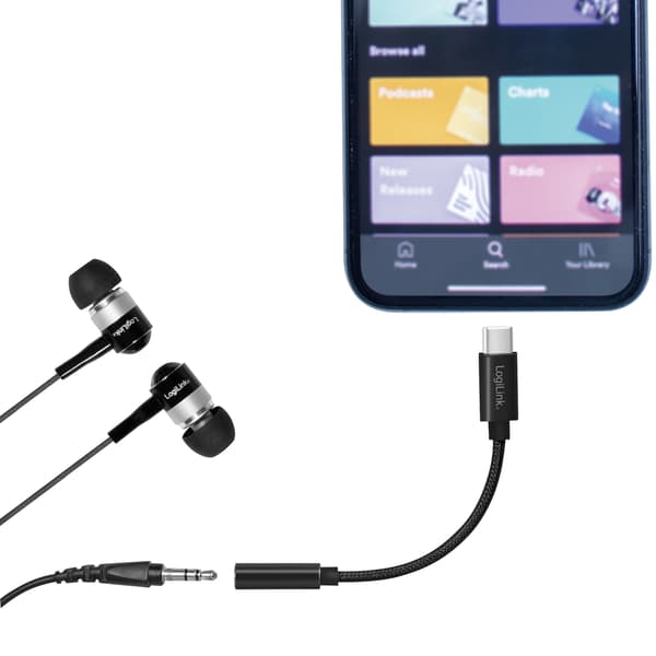 USB-C 3,5mm-ljudadapter DAC nylonkabel 0,13m Svart