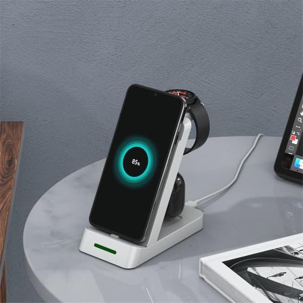 Multifunksjonell trådløs lader for telefon, Samsung smartklokke, øreplugger White