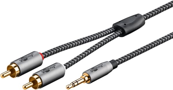 Lydadapterkabel AUX, 3,5 mm jack til stereo RCA-plugg, 5 m