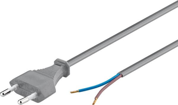 Kabel med euro-stik til montering, 1,5 m, grå