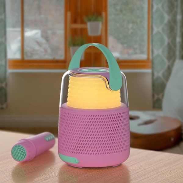 Høyttaler Karaoke Kit Mic LED Rosa