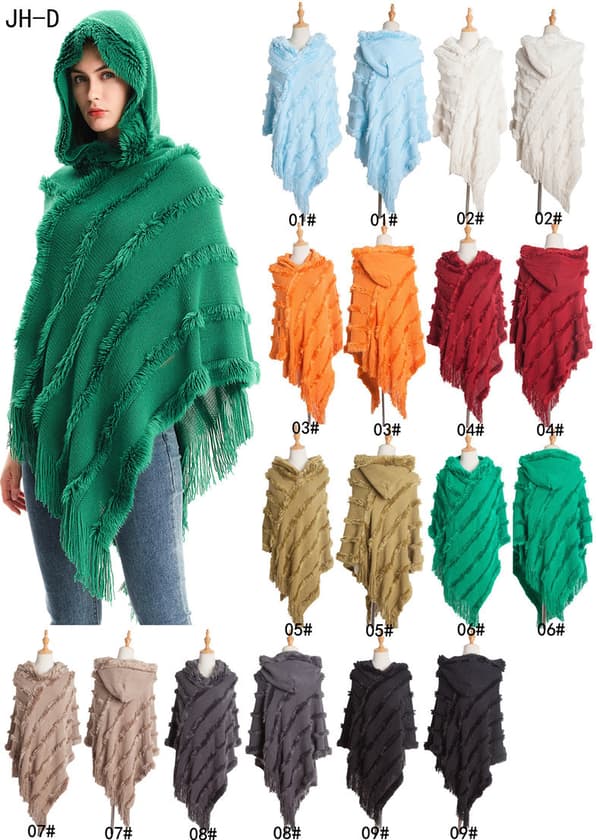 Elegant stickad sjal Poncho Cape Black