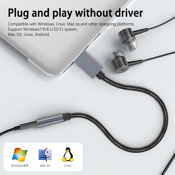 USB - 3,5 mm (naaras) audiosovitin Grey