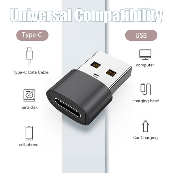 2-pak USB-C til USB-adapter til dataoverførsel og opladning Black