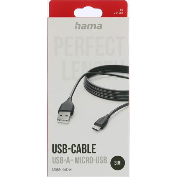 Laddkabel USB-A till Micro-USB Svart 3,0m