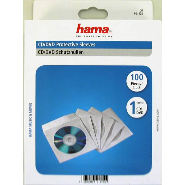 HAMA CD / DVD lomme Paper White 100-pakning