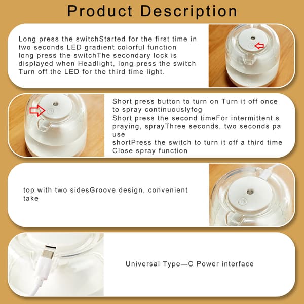 650ml Spray Aroma Diffuser: Stor Mist USB Luftfukter for Soverom White
