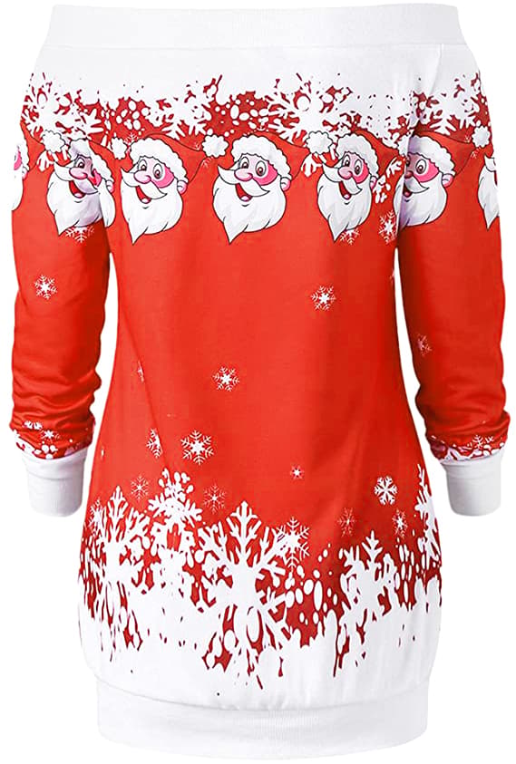 Off-shoulder tyk sweater med julemønster - Str. S, Rød