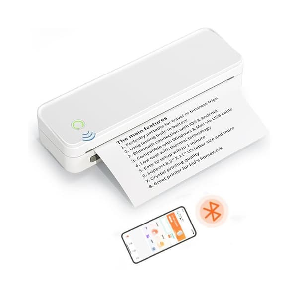 Smart Printer A4L – Bærbar termisk A4-printer, blæksfri direkte, Bluetooth, USB-C genopladelig, kompatibel med Android, iOS, Windows, macOS og Linux