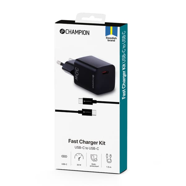 Lader 30W + USB-C Kabel Svart