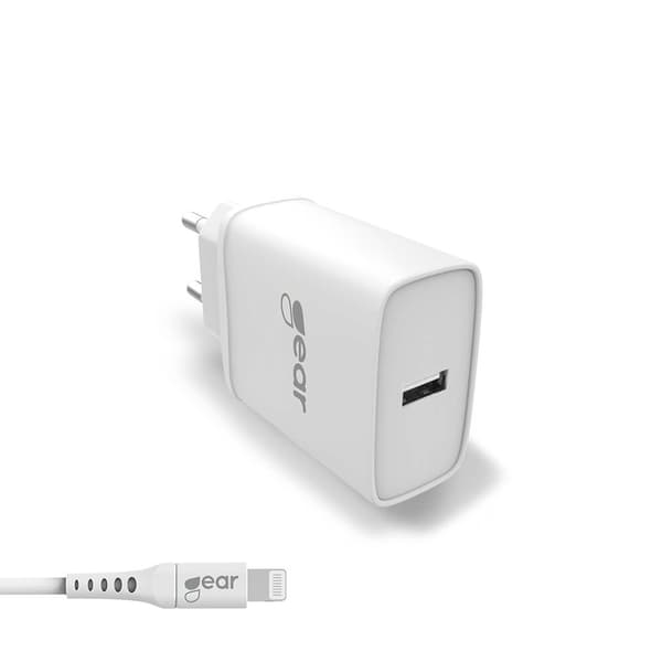 Lader 220V 1xUSB-A 2,4A HvitLightning Kabel 1m MFI C89