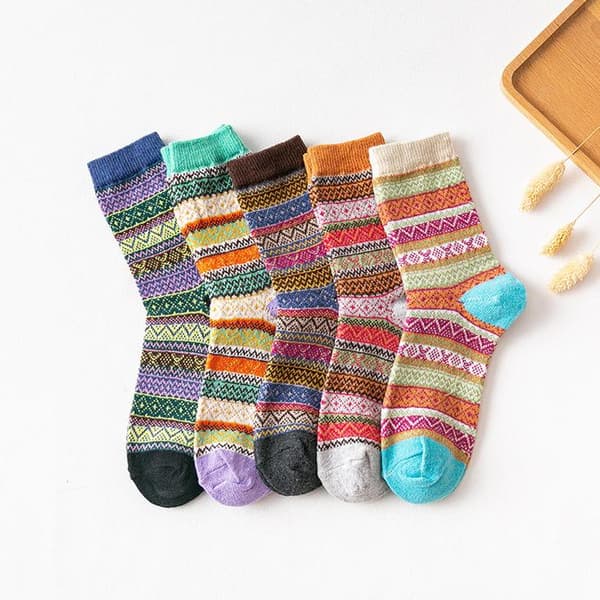 Neulotut talvisukat naisille 5kpl MultiColor Stripe L