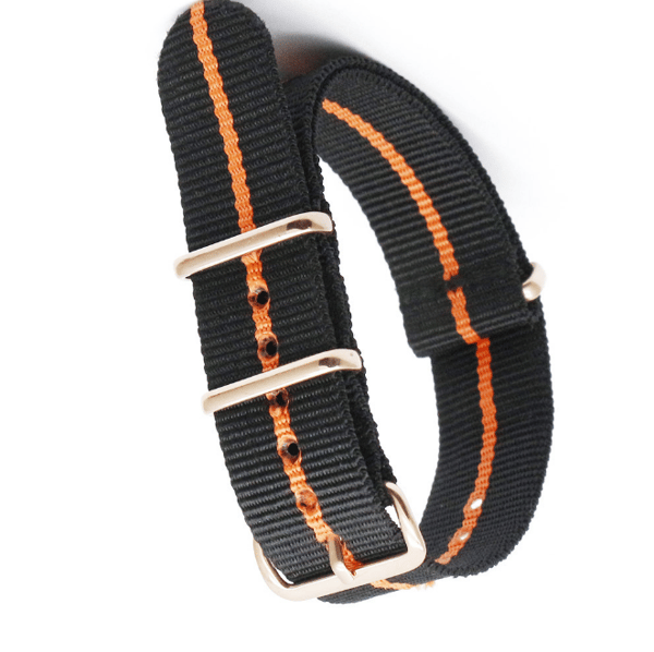 Nylon kellon ranneke soikealla soljella Black+Orange 18 mm