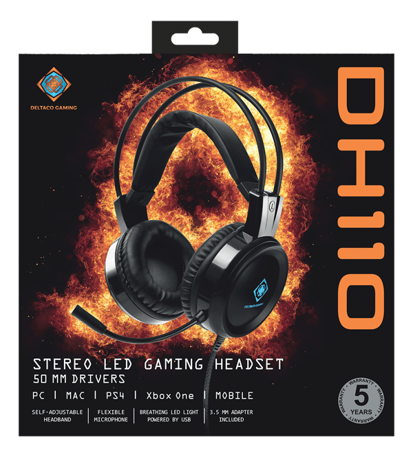 DH110 Stereo Gaming Headset, 50mm drivers, LED, black