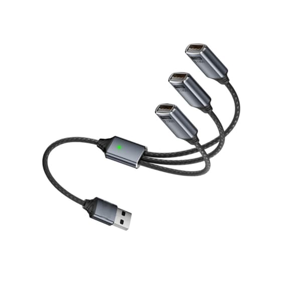 USB 3-i-1 splitkabel - aluminiumlegering flettet USB OTG-adapter til telefon, tablet, computer til opladning og dataoverførsel, grå