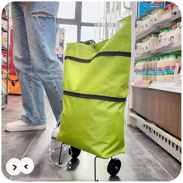 Sammenleggbar handlepose med hjul - Green