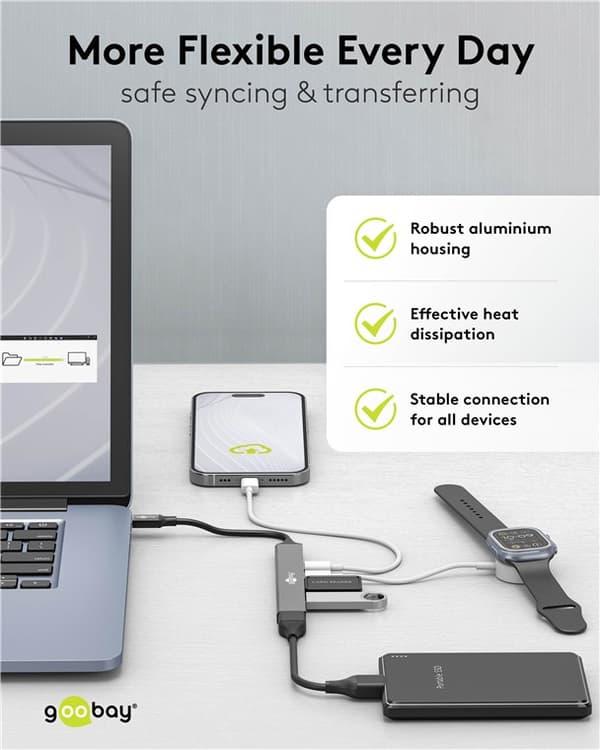 Slank USB-hub med 5 porter, USB-C™ til USB-C™/USB-A, 5 Gbit/s