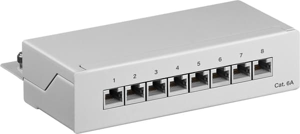 CAT 6a mini-/skrivbordskopplingspanel, 8 portar (1 HE)