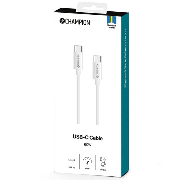 USB-C-kabel 60W 2m Hvit