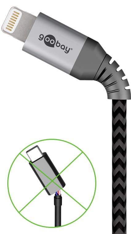 Lightning USB-C™ tekstilkabel med metalstik, 2 m