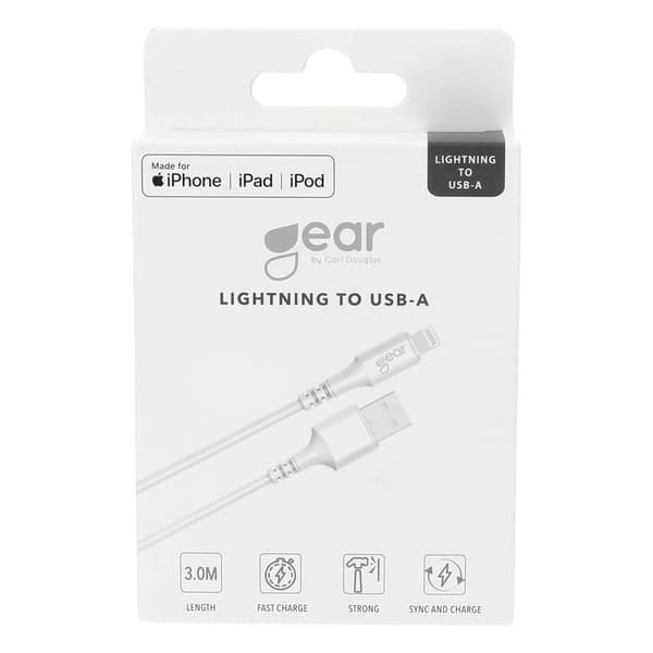Rund ladekabel Lightning til USB-A 3m Hvit MFI