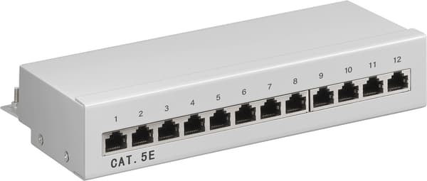 CAT 5e mini-/skrivbordskopplingspanel, 12 portar (1 HE)