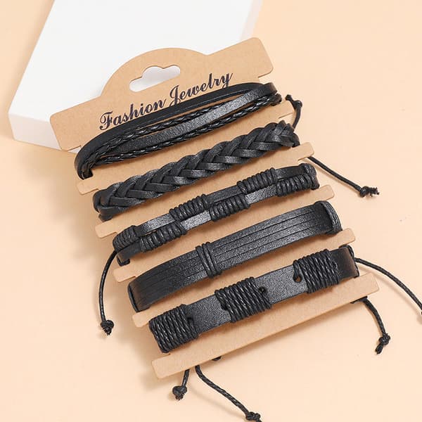 Handgjorda Läderarmband, 5-pack Black