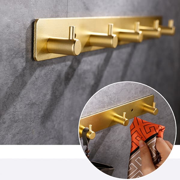 Gold 4-Hook Wall Hanger (Adhesive/Drilling Options)