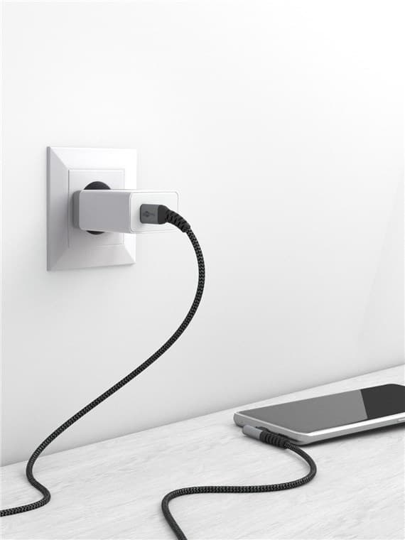 USB-C™ til USB-C™ tekstilkabel med metalstik (space grå/sølv), 90°, m