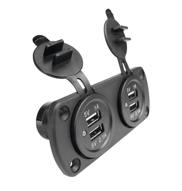Dobbelt USB-biloplader med blåt lys (panel med 2 stikkontakter)