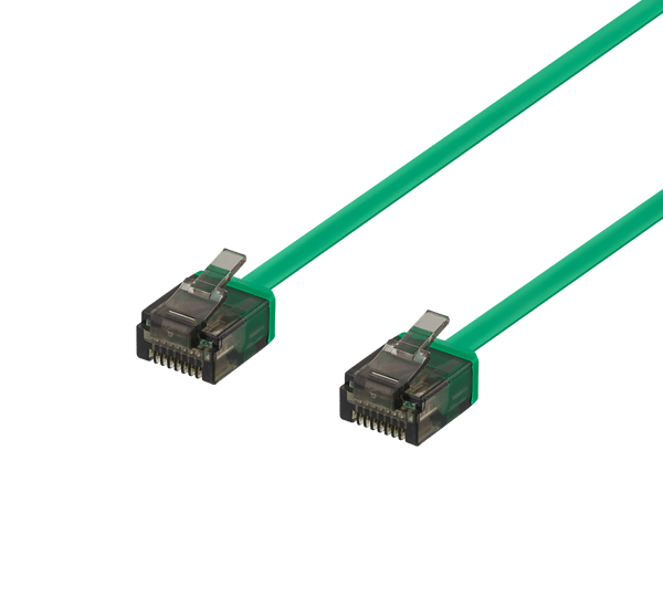 U/UTP Cat6a patch cable, flat, 2m, 1mm thick, green