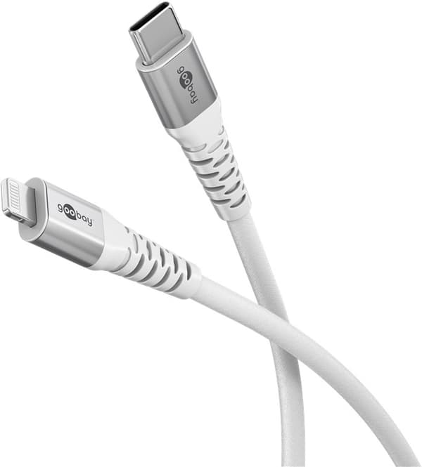 Lightning-USB-C™ supersoft textilkabel med metallkontakter, 2 m, vit